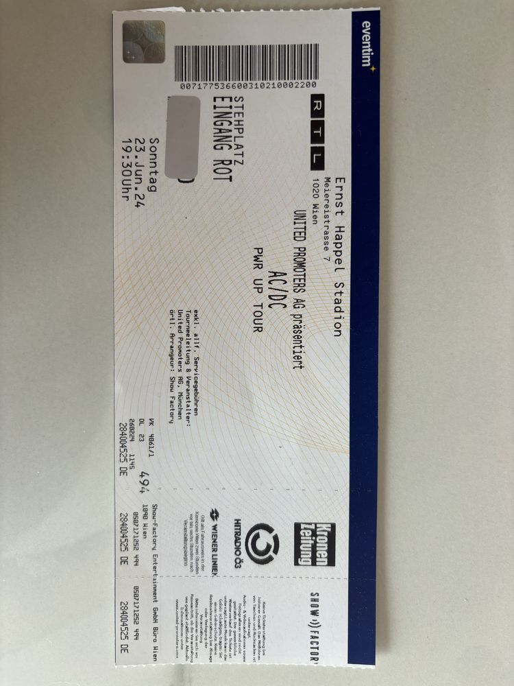 Bilet na koncert AC DC, 23.06.24 Wiedeń, płyta