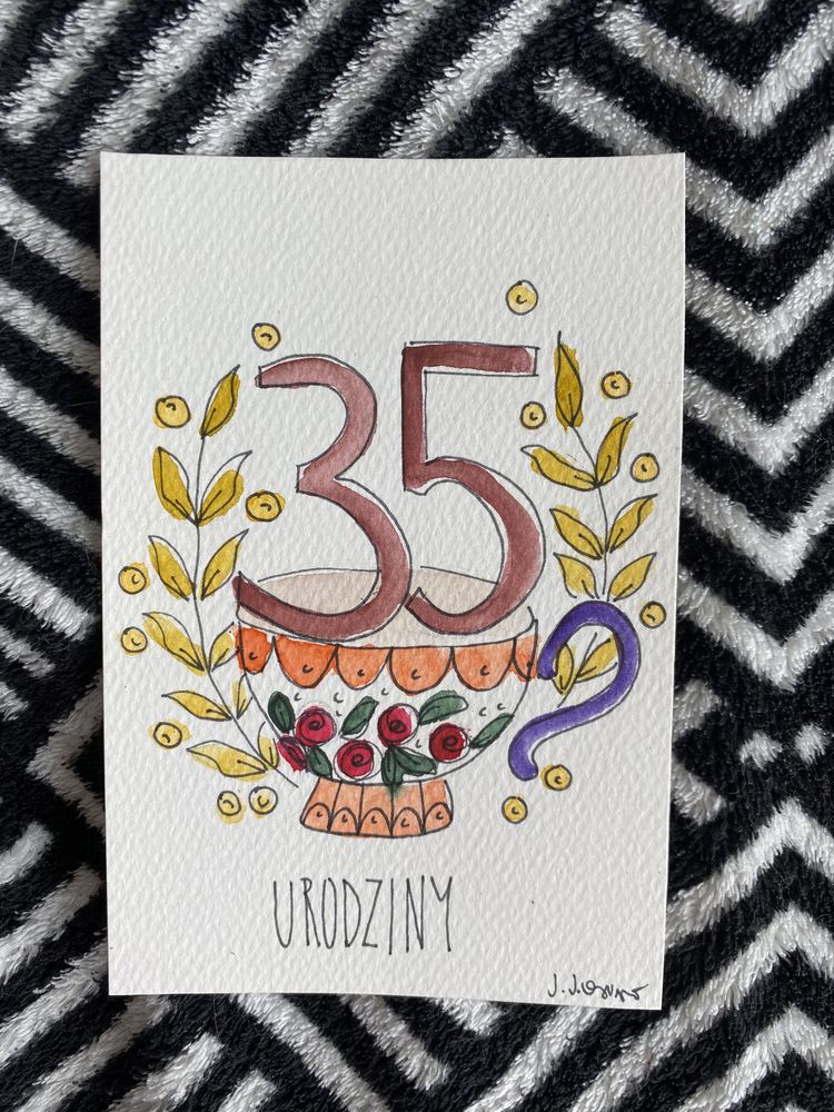 Kartka okolicznościowa urodzinowa 35 urodziny filiżanka boho wianek
