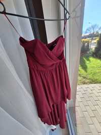Bordowa tiulowa asymetryczna sukienka