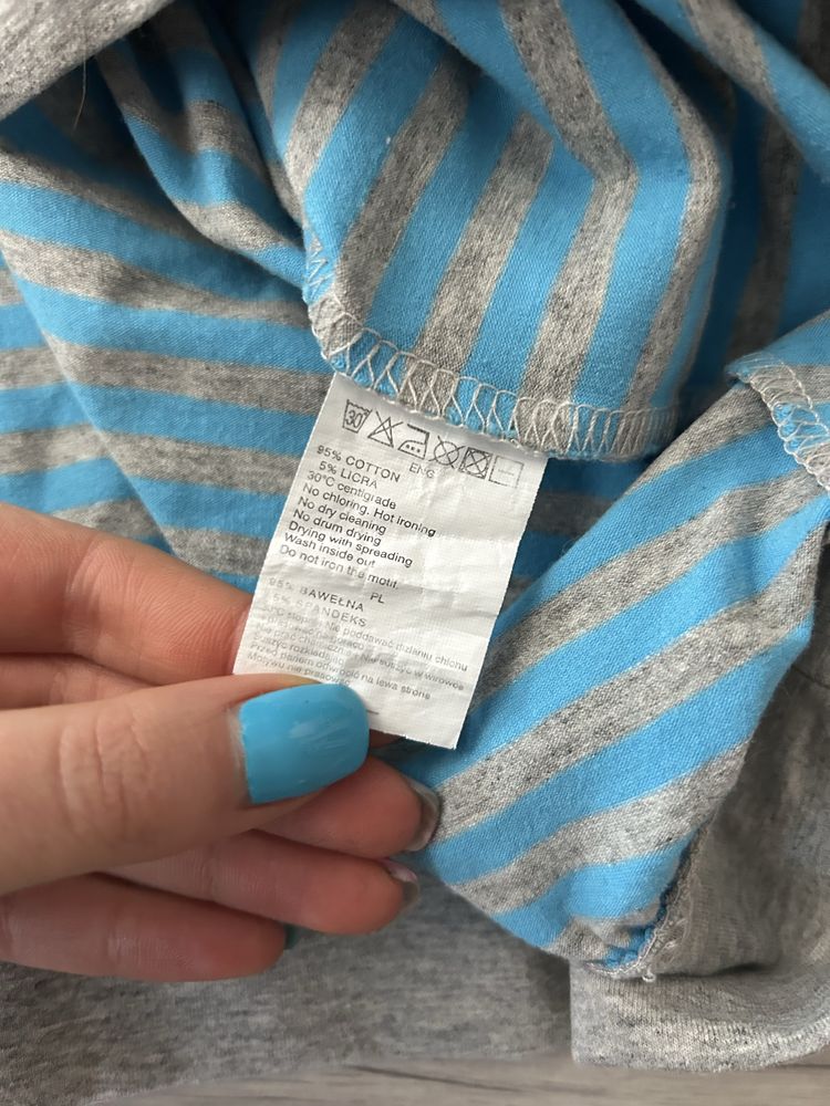 Bluzka koszulka damska z długim rękawem niebieskie szare paski M