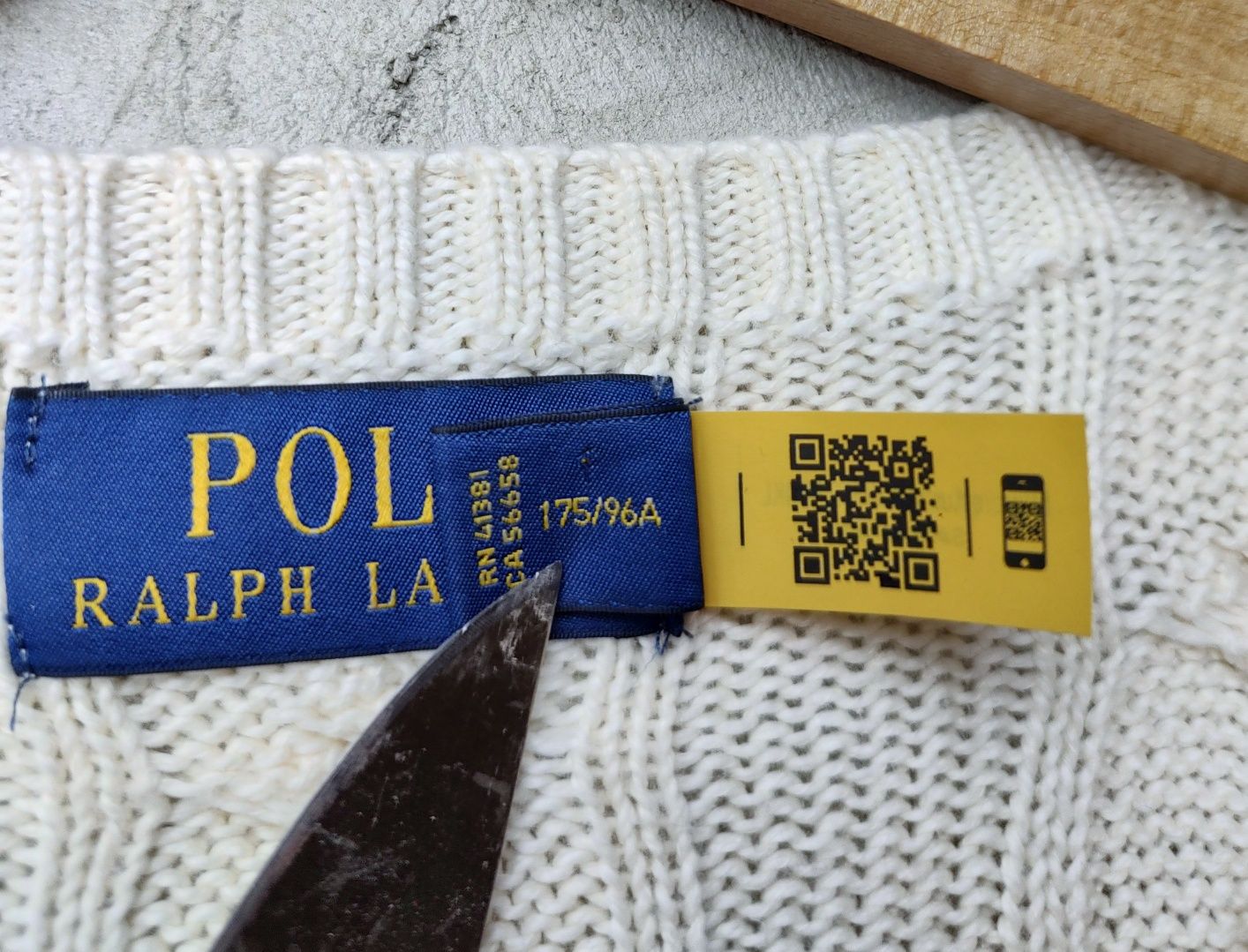 Ralph Lauren__sweter męski (M / L) warkocz kabel / śmietankowy jasny
