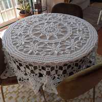 Toalha de mesa em crochet, redonda, cerca de 190 cm de diâmetro