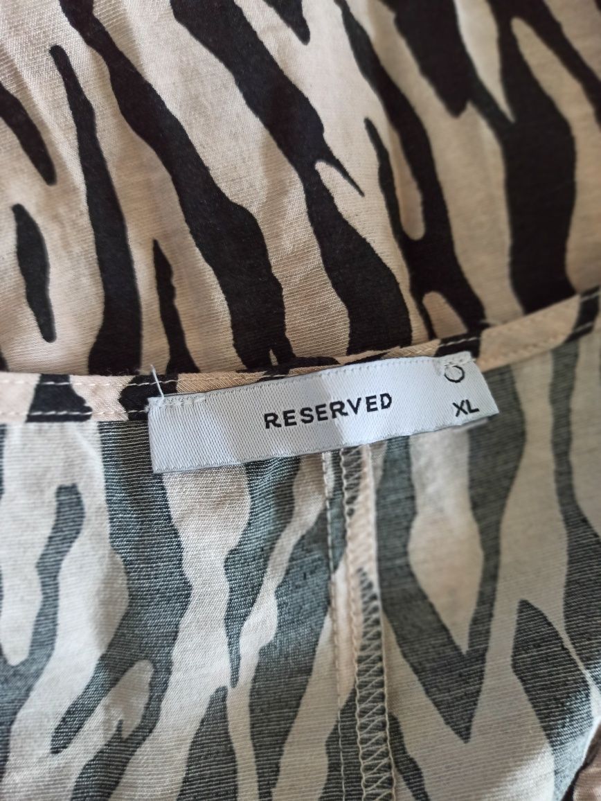 Kopertowa sukienka Reserved w motyw zwierzęcy tygrysie pasy XL