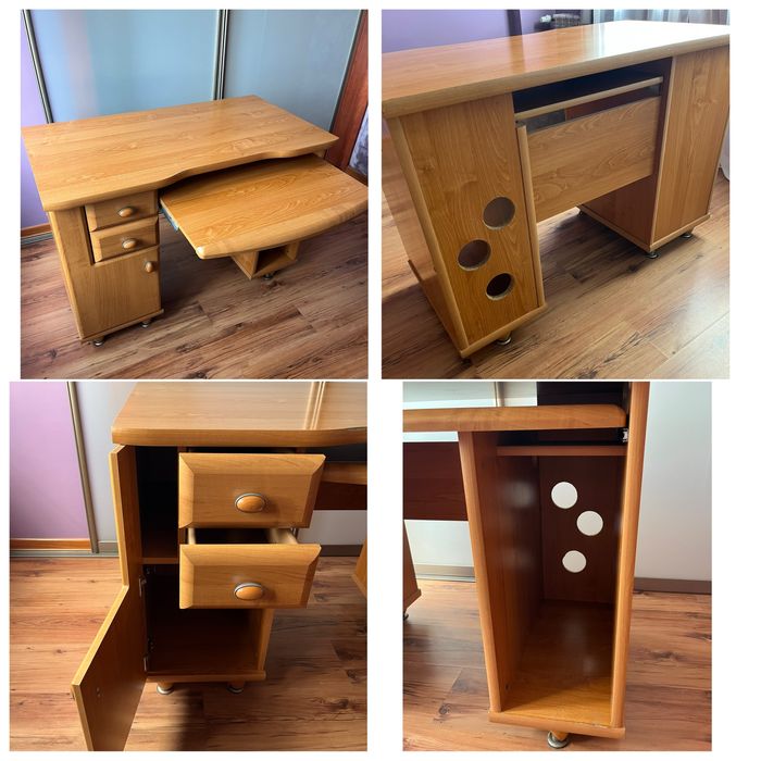 Biurko komputerowe, krzesło biurowe, fotel