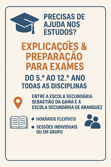 Explicações e preparação para exame.Todas as disciplinas, do 5º ao 12º