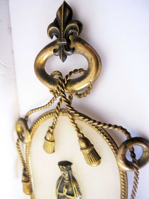 antiga francesa Pia de Água Benta-madre perola+alabastra+latão dourado