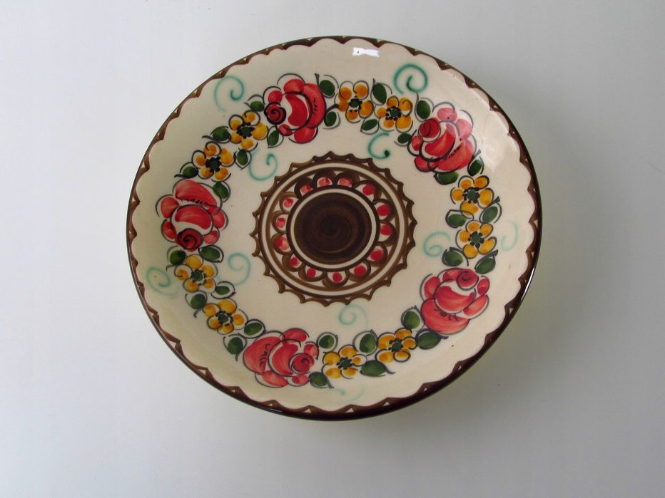 gral keramik piękny malowany talerz patera kwiaty