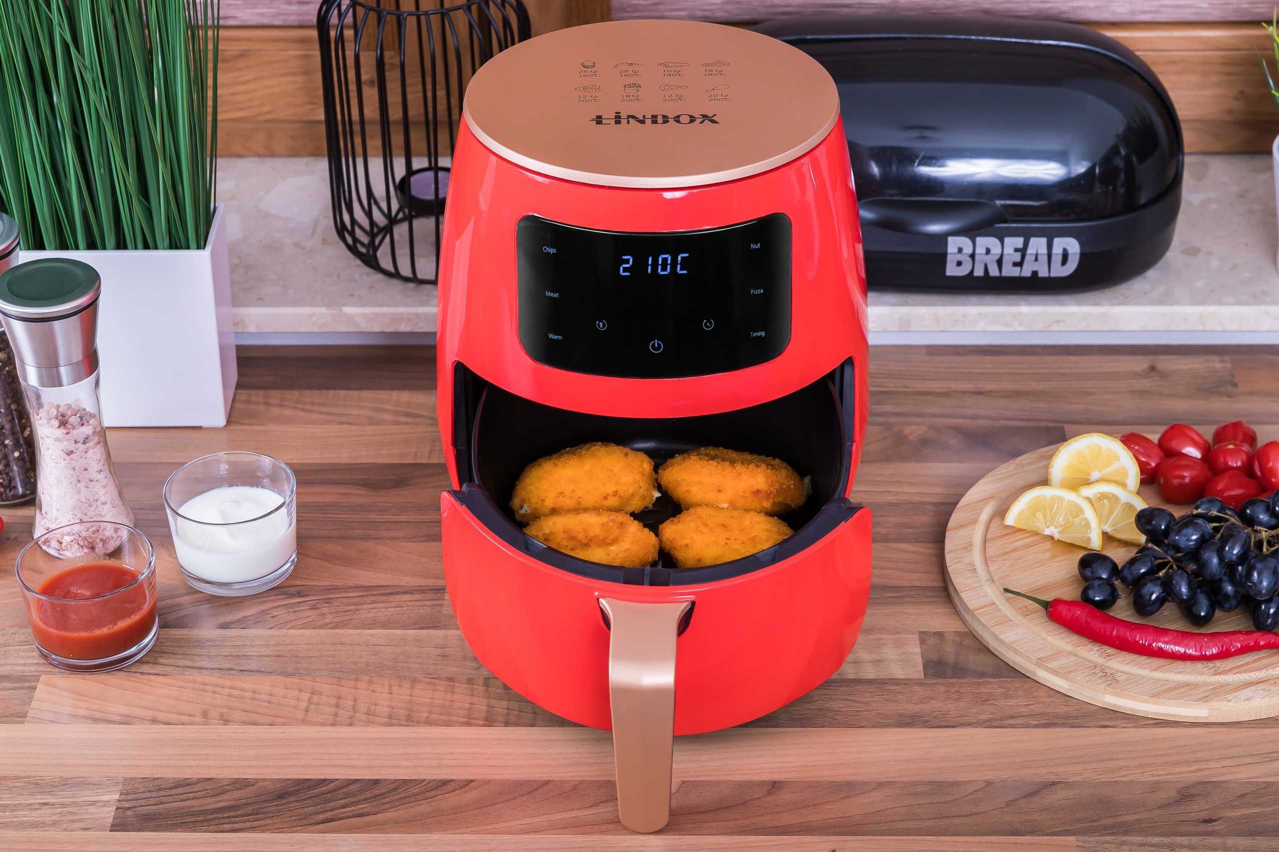 [OUTLET] Frytkownica 4,5L 1400W beztłuszczowa Linbox  CZERWONA