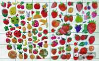 8 blistrów naklejek 3D (wypukłych) z owocami, słodyczami i przekąskami