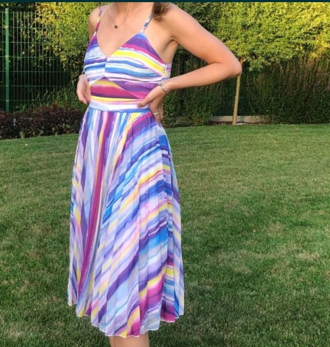 Asos, kolorowa, zwiewna sukienka midi, boho, rozmiar 38, jak nowa