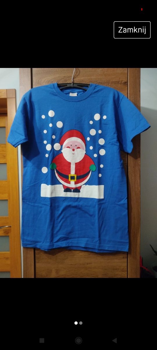 T-shirt bluzka z krótkim rękawem siwateczna z Mikołajem