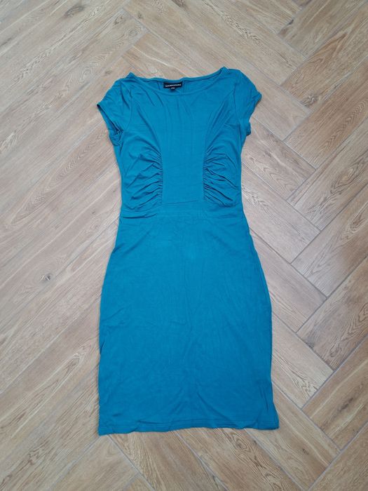 Ołówkowa bawełniana sukienka z marszczeniem xs