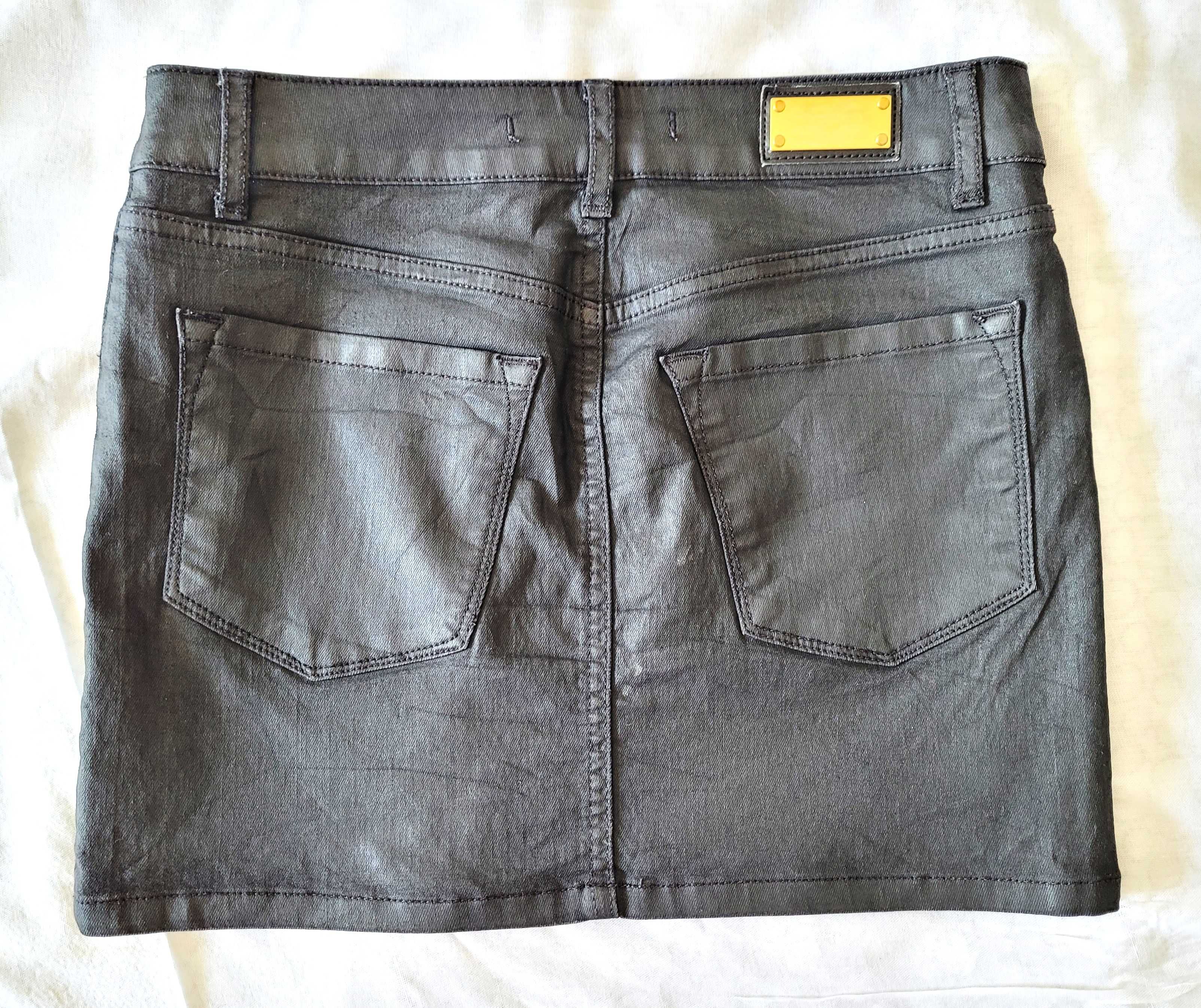 Zara mini saia de couro preto premium zip 34 XS