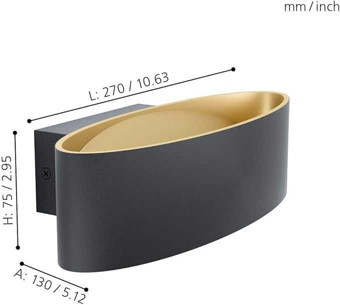 Eglo MACCACARI 98542 kinkiet 1x10W/LED 3000K Czarno złoty 202