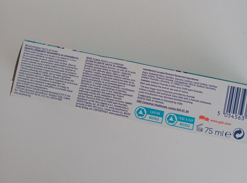Pasta do zębów Aquafresh Advance dla dzieci w wieku 9-12 lat.
Specjaln