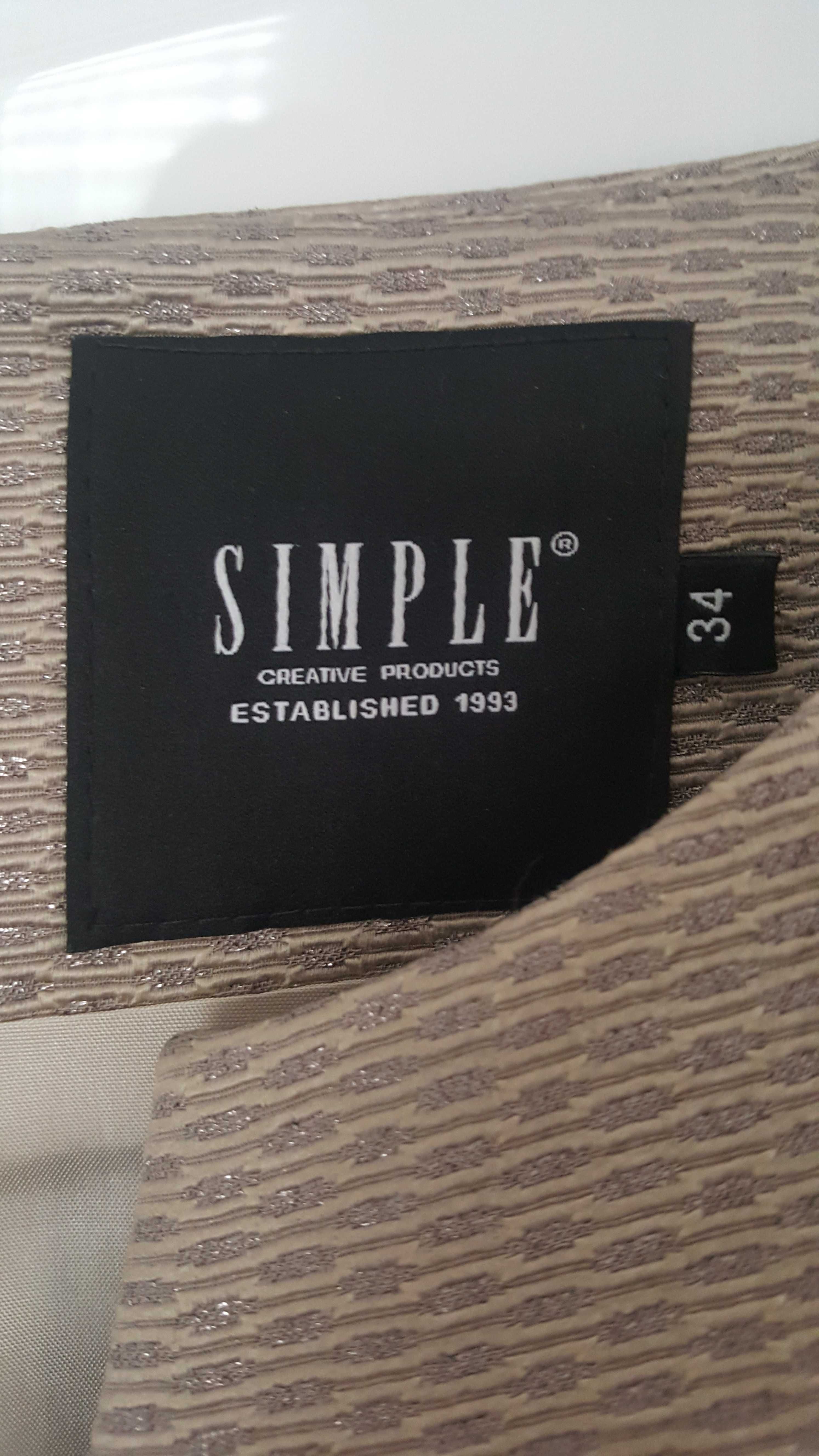 sukienka krótka Simple r. 34, beżowa ze srebrną nitką