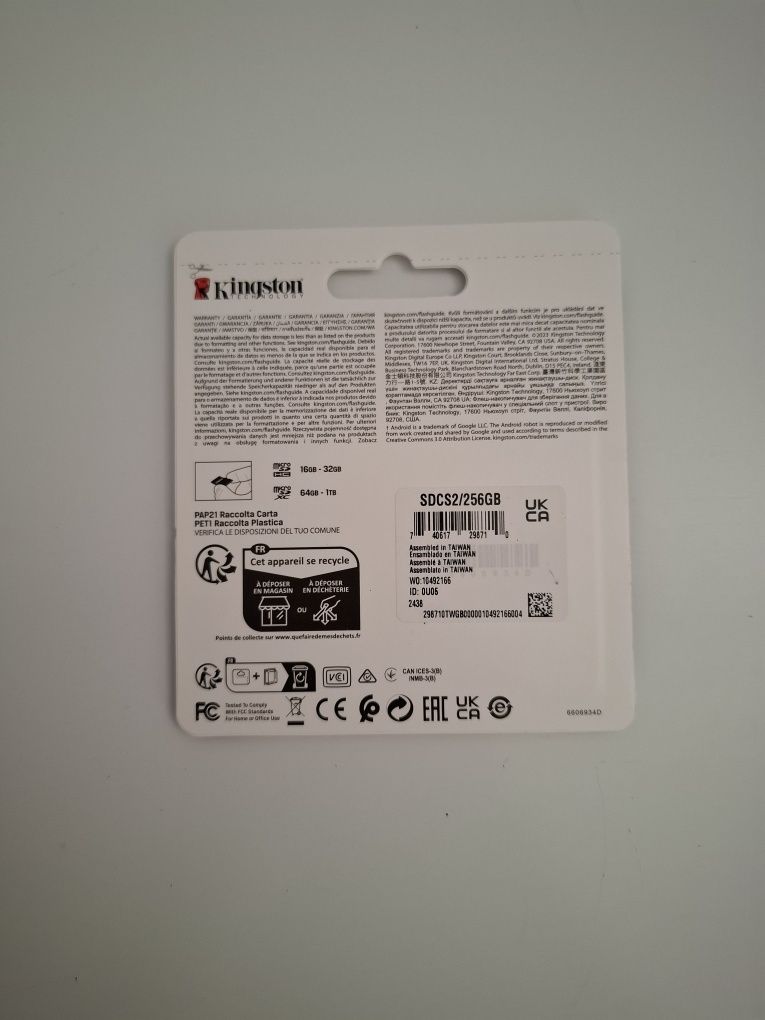 Cartão de memória de 256 gb microSD + Adaptador da Kingston