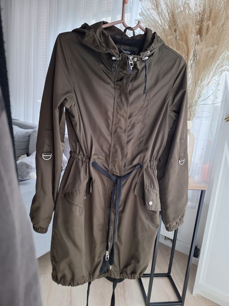 Parka khaki z kapturem wiosenna Bershka r. Xs