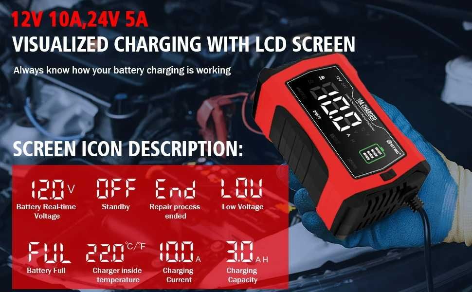 Smart автомобильное зарядное HTRC 12/24В 10/15/20/25/35А востановление