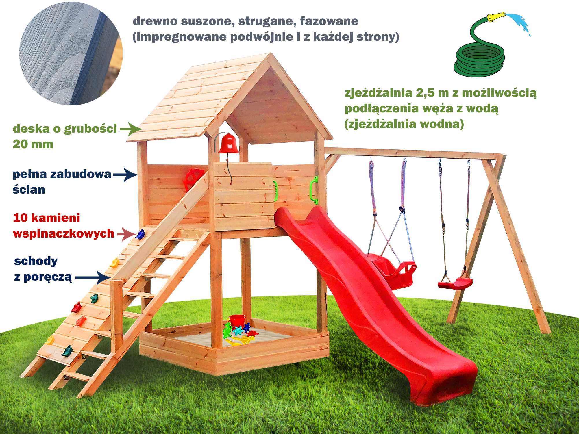 Plac zabaw domek dla dzieci huśtawka zjeżdżalnia z montażem producent
