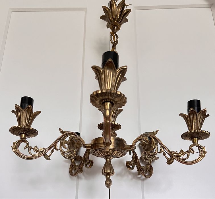 Bardzo ciężki żyrandol pełny mosiądz mosiężny kwiat art deco Francja