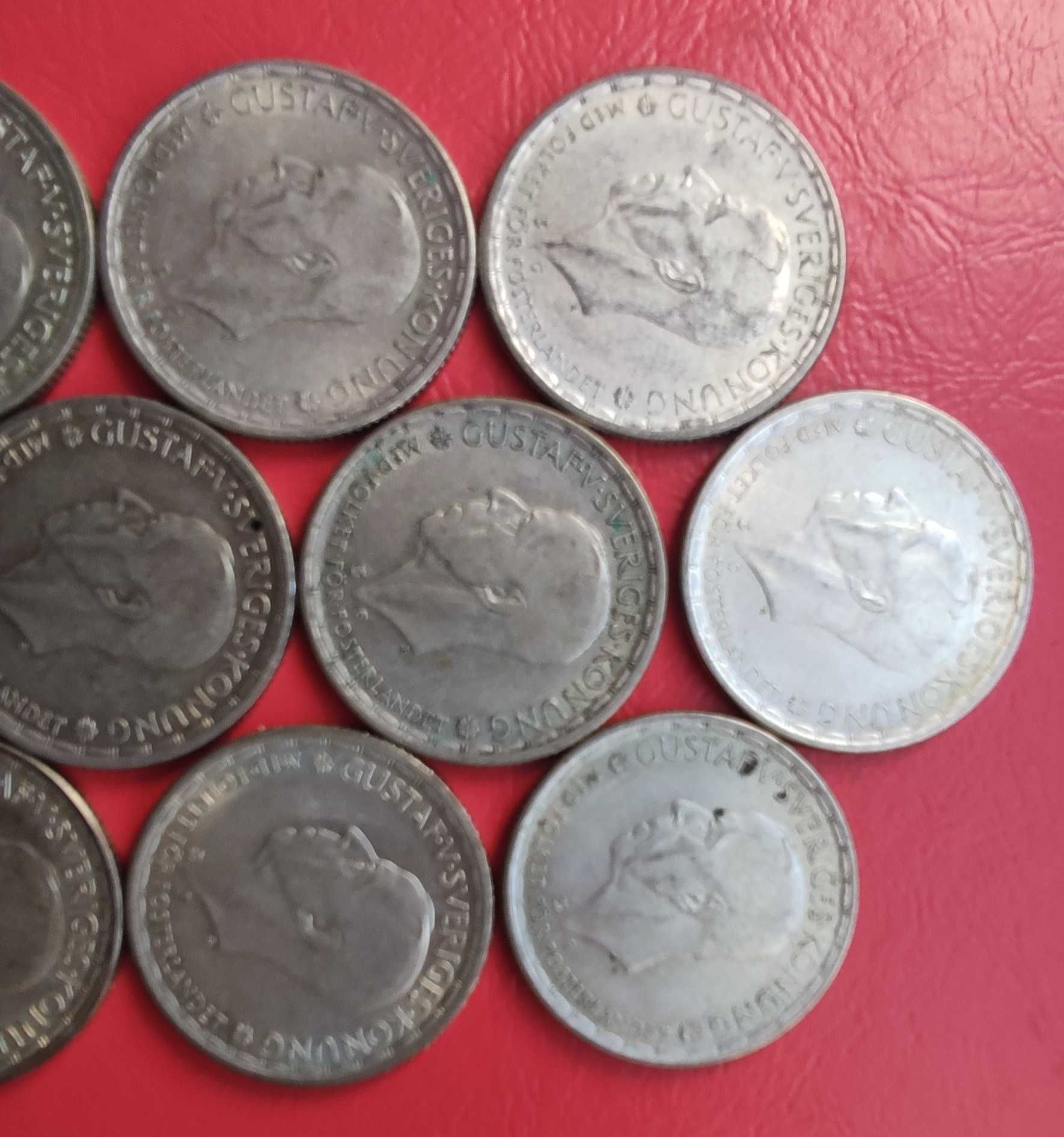 Monety srebrne zestaw 10 szt. Szwecja 2 korony 1942-50 ładne srebro ag