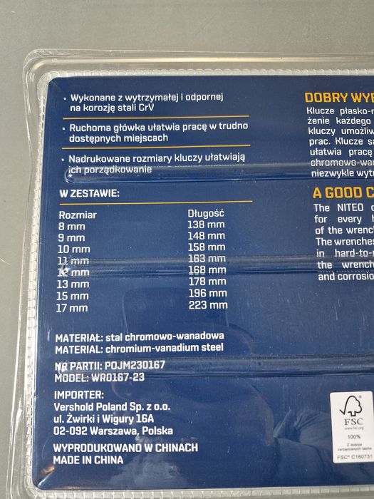 Klucze Plasko-Nasadowe Przegubowe Niteo 8 szt. CRV