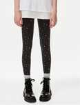 164 M&S MARKS&SPENCER czarne bawełniane legginsy w srebrne gwiazdki