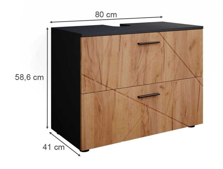 Szafka pod umywalkę z dwiema szufladami  Złoty dąb /antracyt 80  cm