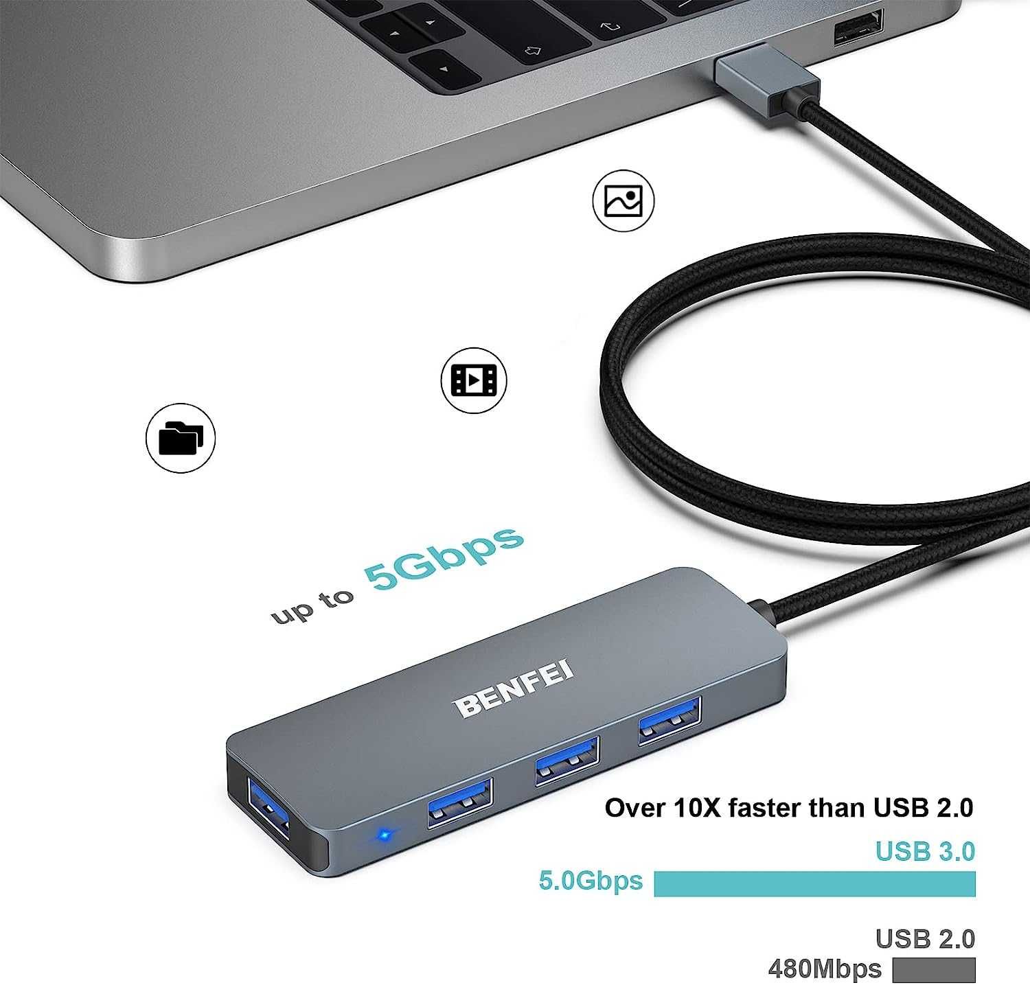 BENFEI HUB 4w1 4x USB 3.0 kabel 1m MacBook PC
