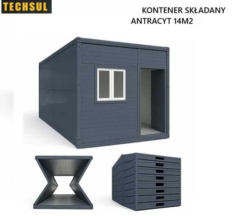 Kontener składany socjalny, na budowę, 14m2 BIURO pawilon antracyt