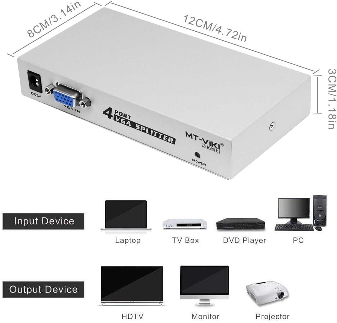 Splitter Vga  Box z zasilaczem 4 porty