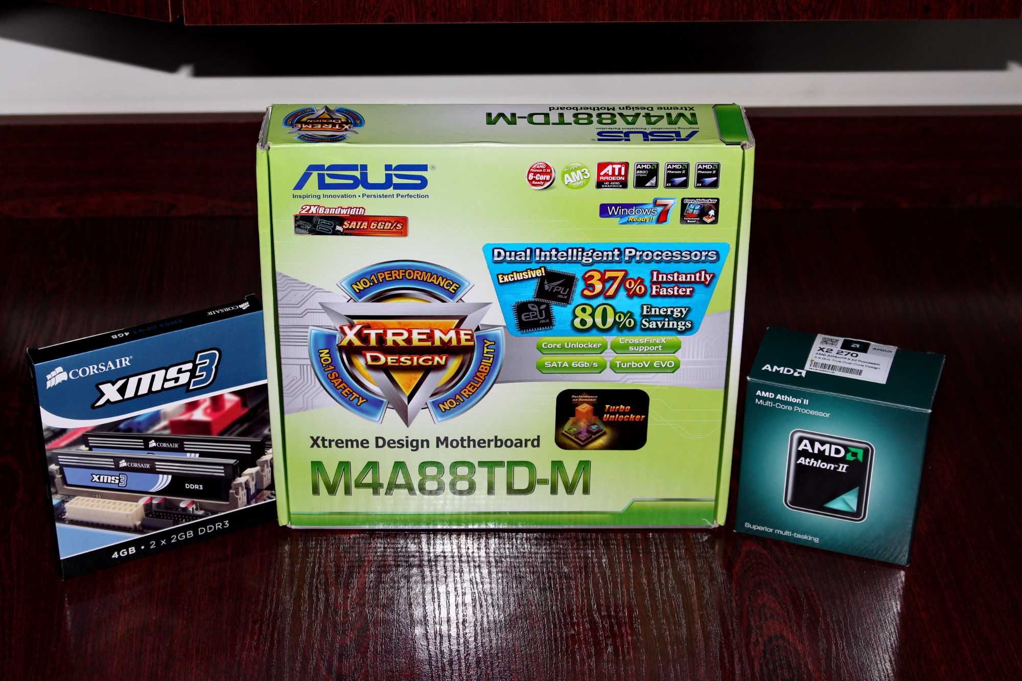 Мат. плата ASUS M4A88TD-M, Пр. AMD Athlon II X2 270, Пам Corsair 2х2GB
