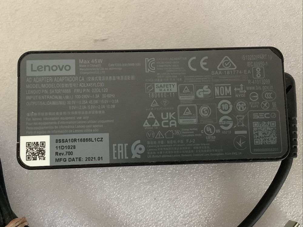 Adaptador AC - Carregador original Lenovo ADLX45YLC3D