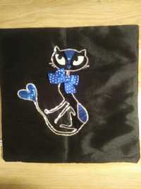 Poszewka dekoracyjna cekiny kot czarna 40x40