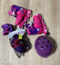 Patins de Criança Rosa Violeta decathlon + capacete + protetores