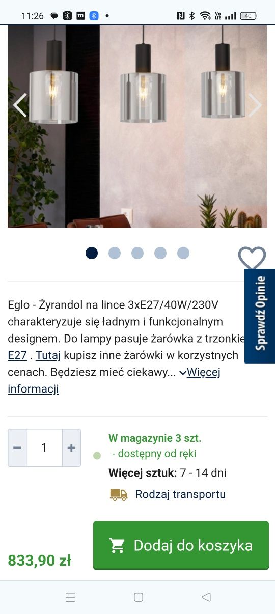 Okazja Nowa lampa nad stół jadalni kuchni loft chrom dymione klosze
