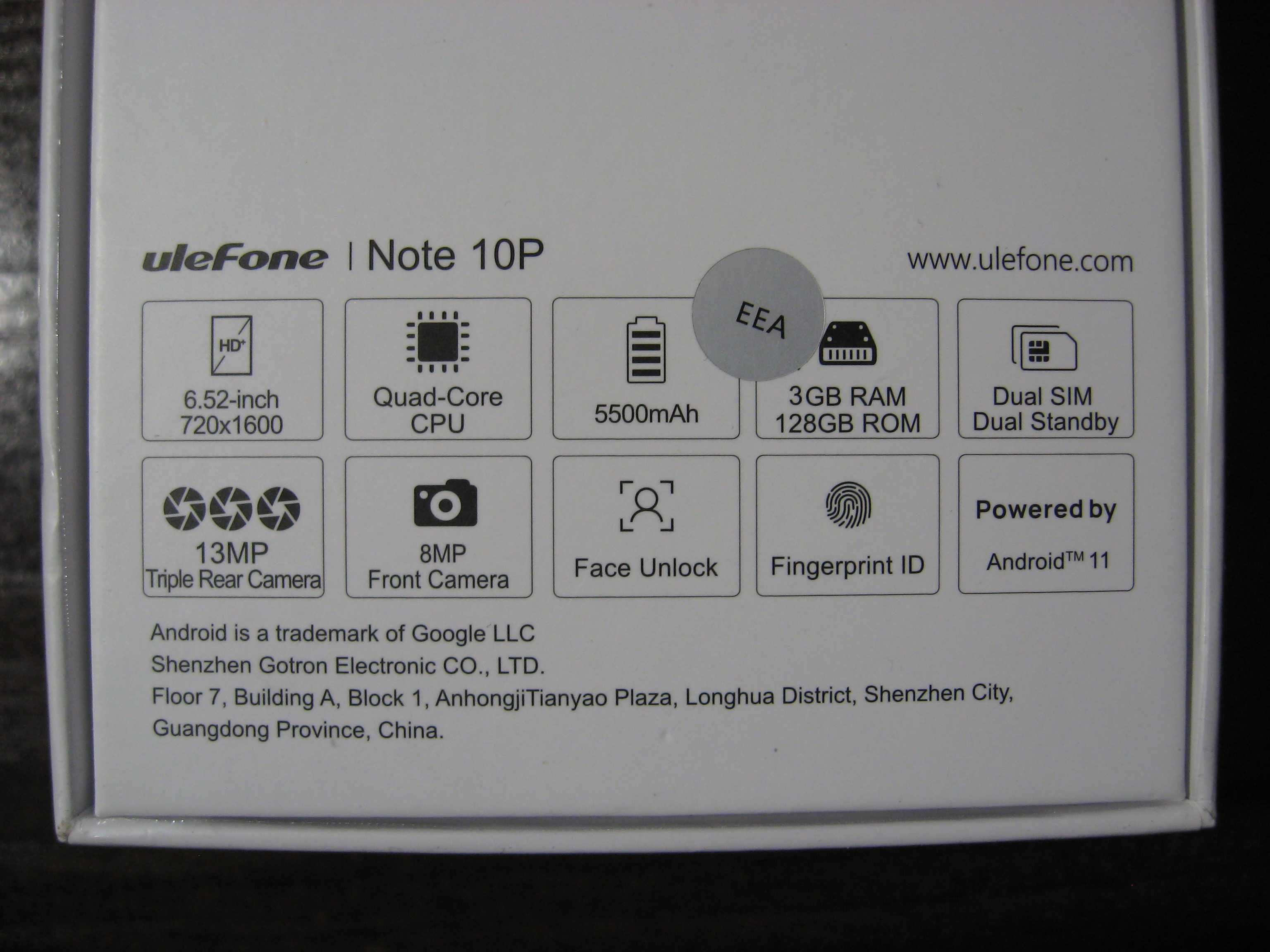 Ulefone Note 10P 6,52 cala 3/128GB 13 MPix 5500 mAh Unisoc T310