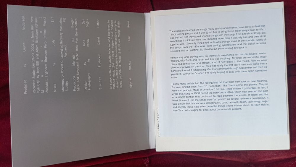 Laurie Anderson "Live at Town Hall NYC Sep 2011" 2CDs RARO