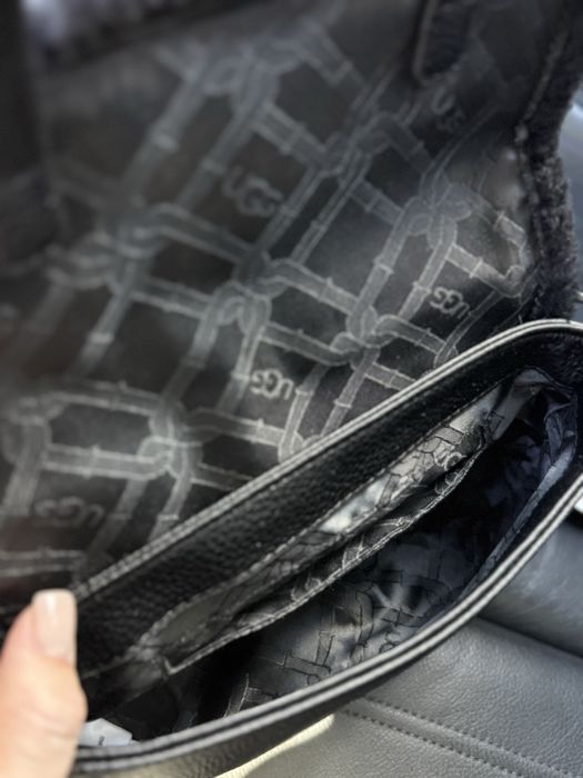 Сумка ugg чорна коричнева рижа овчина шкіра жіноча сумка шкіряна