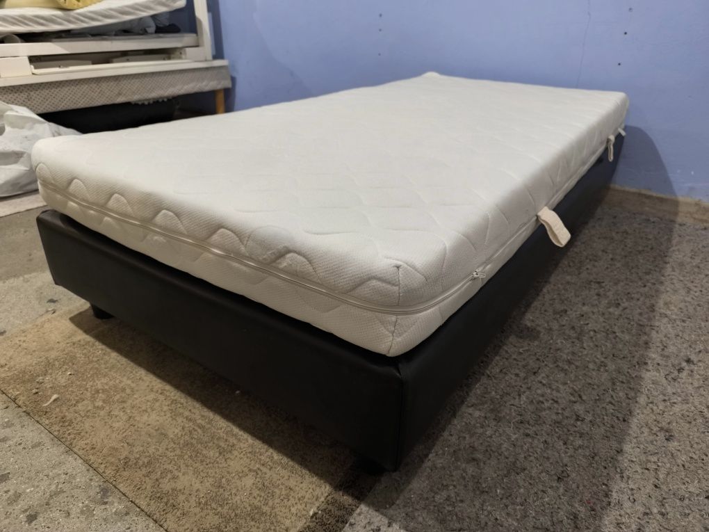 Łóżko kontynentalne 100x200 + Materac NOWA TAPICERKA rama LITE DREWNO
