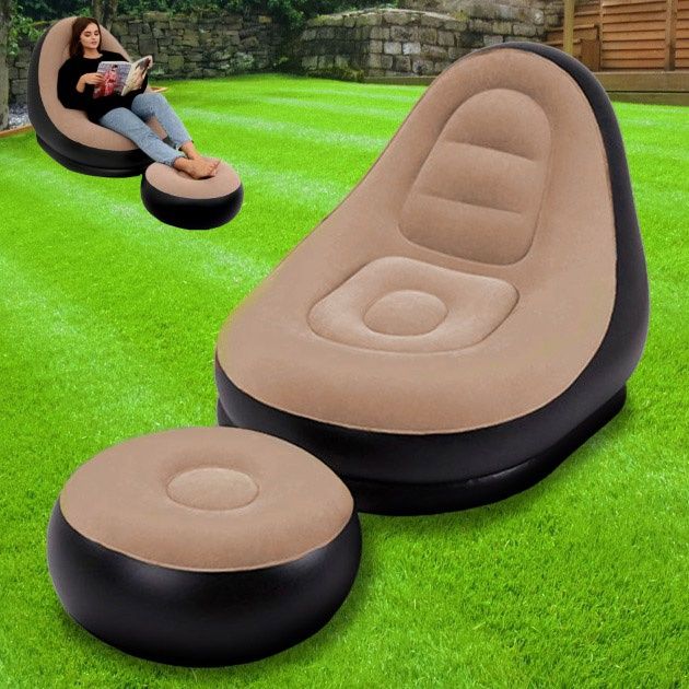 Надувне крісло з пуфом для відпочинку AIR SOFA велюрове