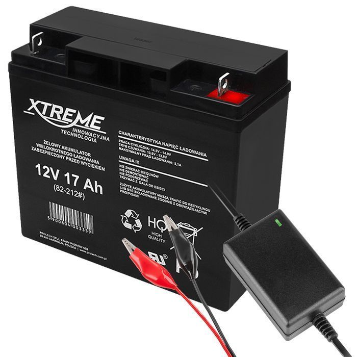 Akumulator żelowy 12V 17Ah alarm monitoring brama + ładowarka