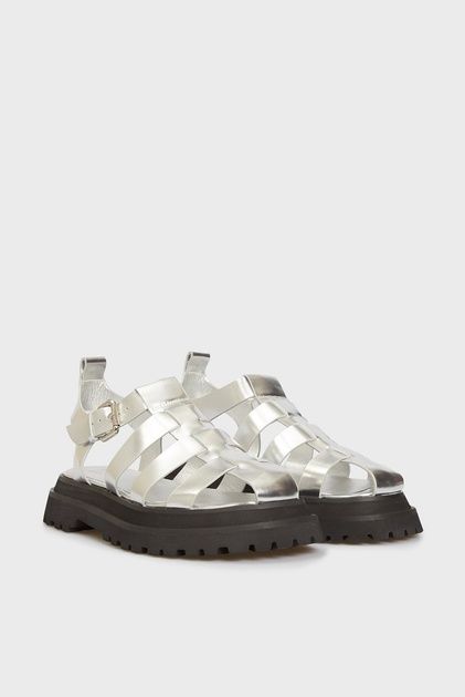 Жіночі сріблясті сандалі шкіряні Sam PRPY 37