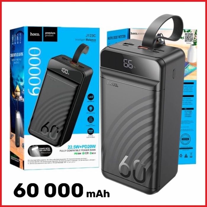 Павербанк hoco 60000mAh(22.5w) Швидка зарядка.фонарік