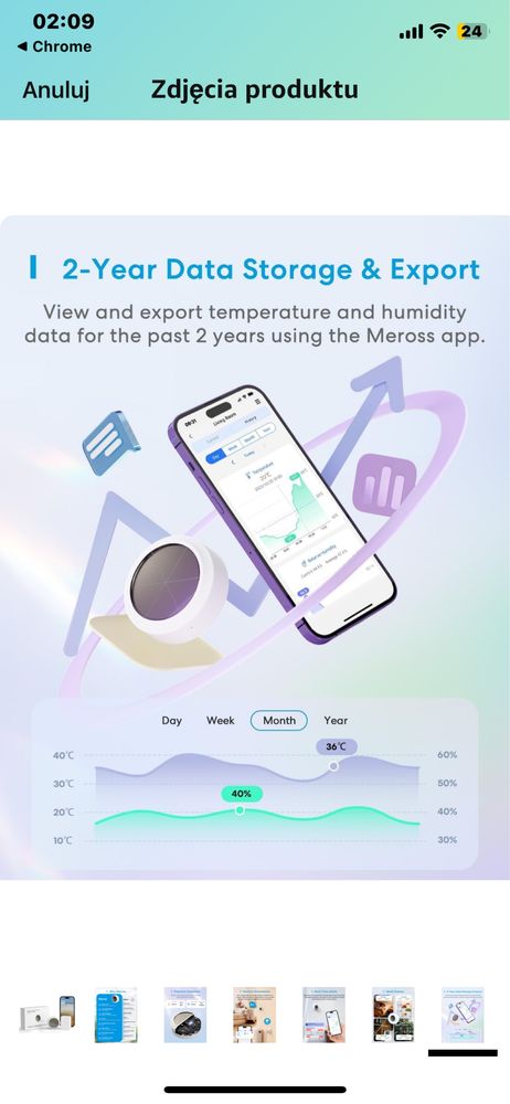 Inteligentny Termometr z higrometrem Meross Wi-Fi Google Home