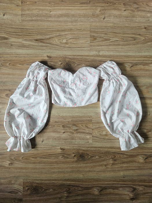 Bluzka gorseowa hiszpanka odkryte ramiona bez ramiączek długi rękaw S