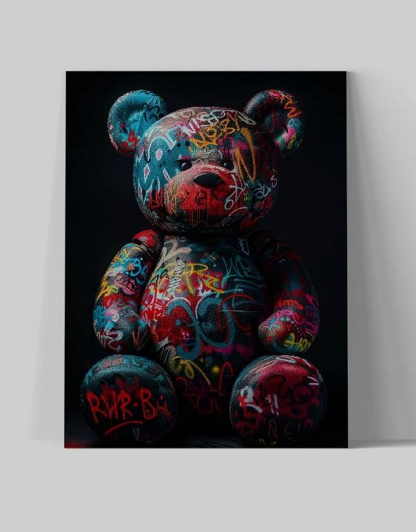 Obraz na płótnie "Grafitti Miś" 75x100 cm – Nowoczesna sztuka uliczna