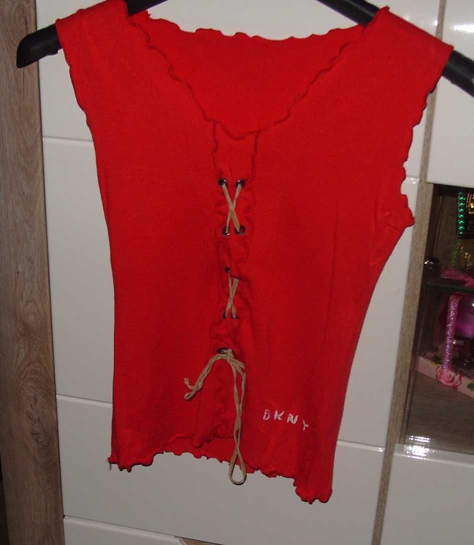 Czerwona bluzeczka bez rękawków z sznureczkami _DKNY_r. XS/S