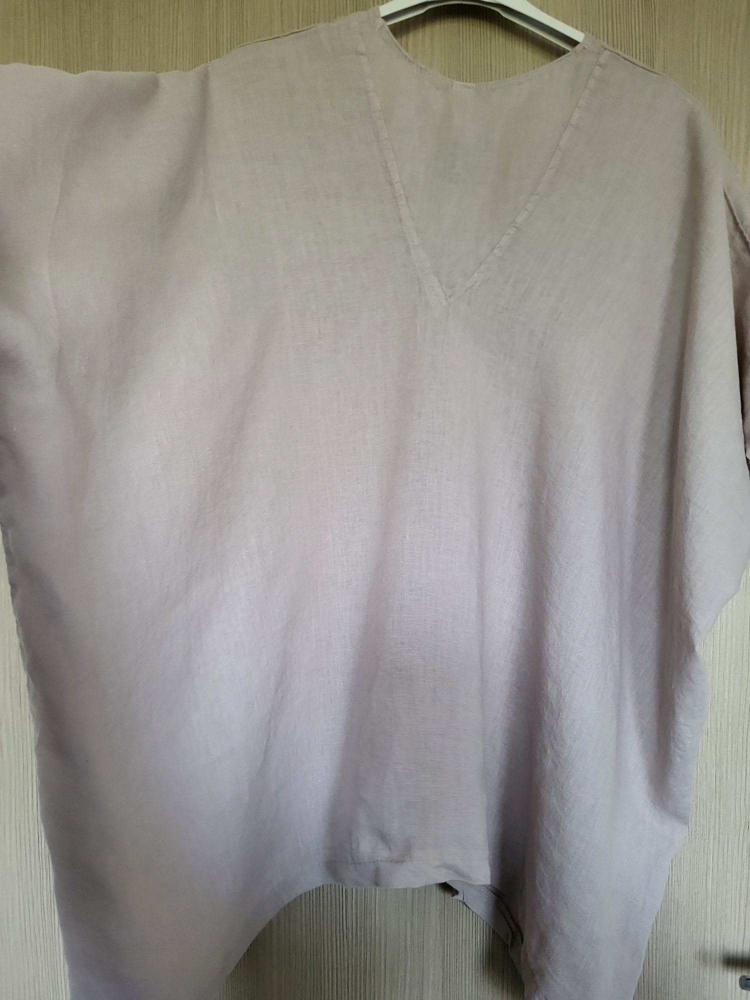 Wendy Trendy nowa  beżowa lniana bluzka z dekoltem w serek
